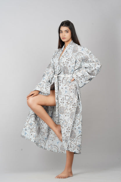Kimono Bath Robes/ Night Suit Grey Floral - The Teal Thread