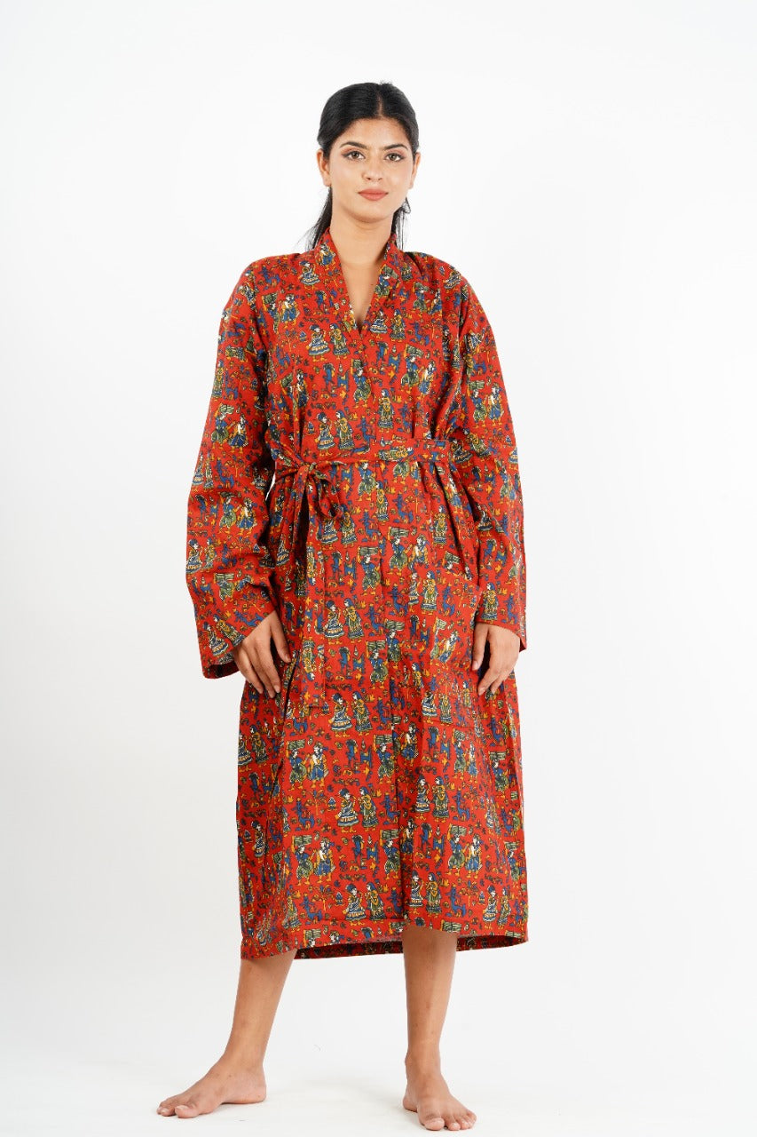 Kimono Bath Robes/ Night Suit Red Human Figures - The Teal Thread