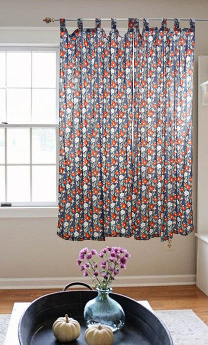 Voile Curtain Pair Red and Blue Flowers - The Teal Thread