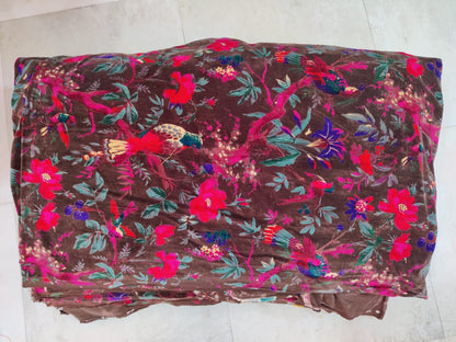 Birds of Paradise Velvet fabric for upholstery-Chocolate