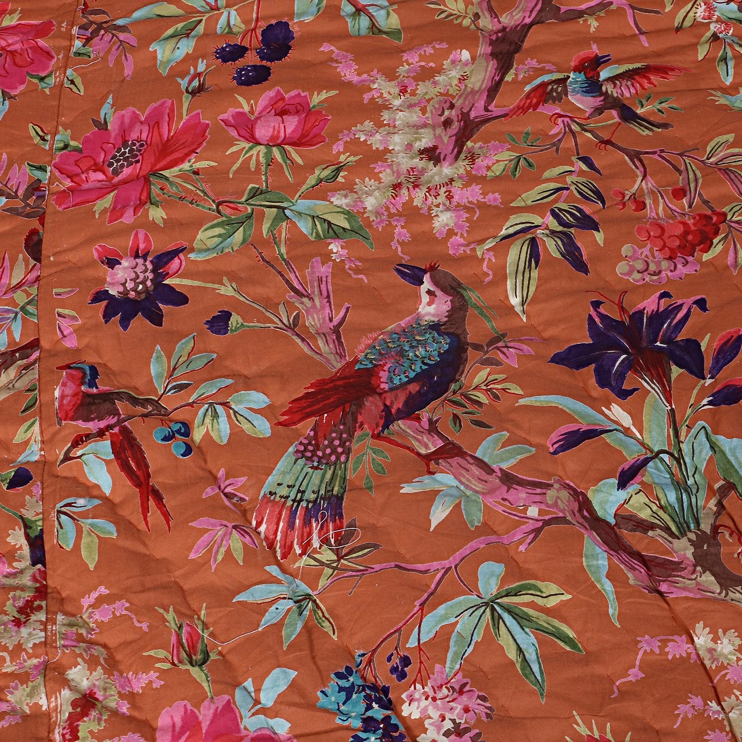 Bird Print Jaipuri Razai Orange - The Teal Thread