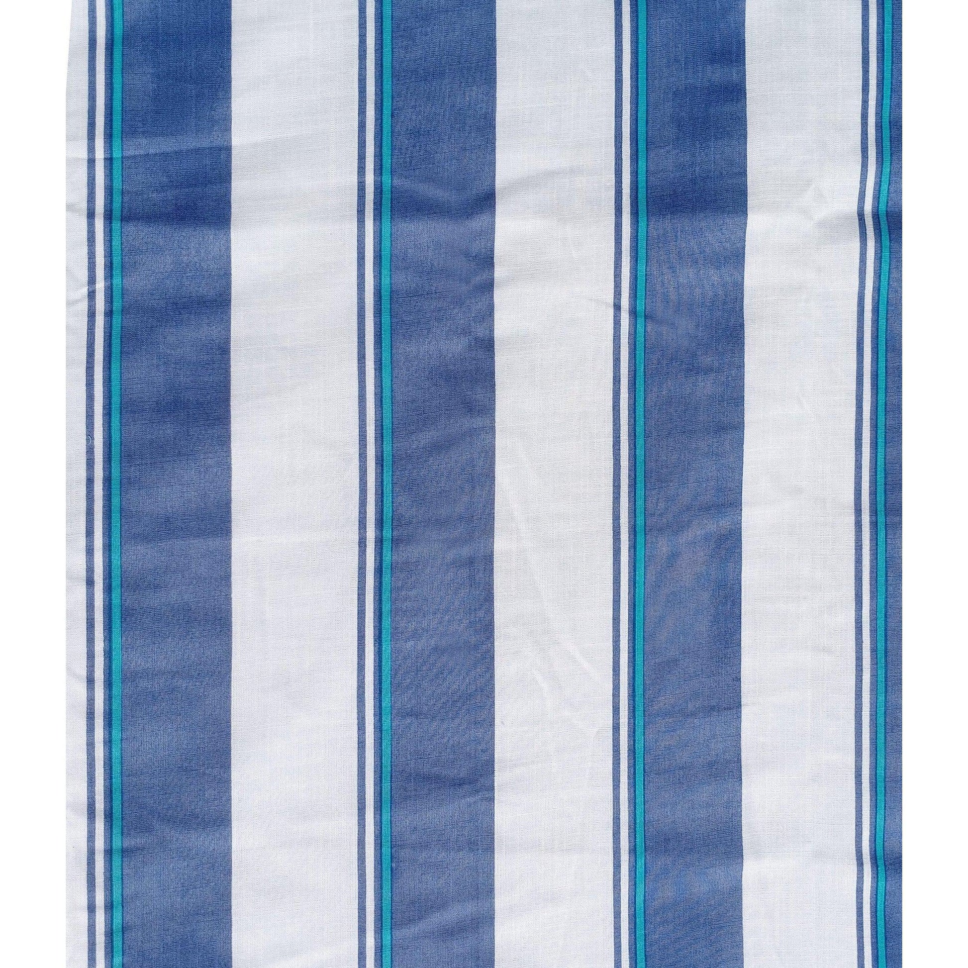 Blue Stripes Rayon slub Curtain Pair 7ft Door - The Teal Thread