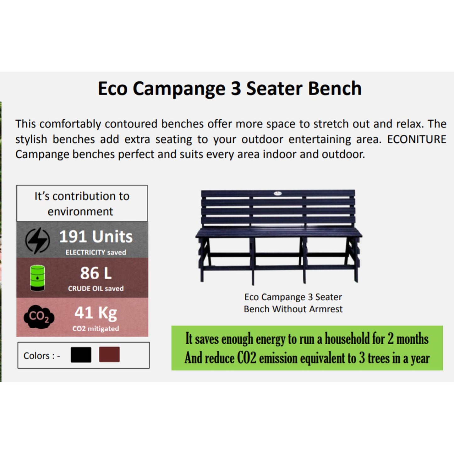 Econiture Garden, Backyard Bench With Backrest - The Teal Thread