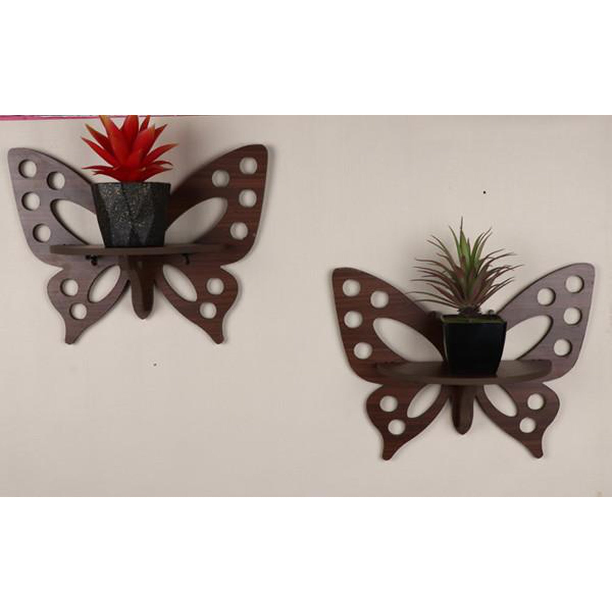 Engineered Wooden Set of Two Butterfly Wall Shelf/Stand - The Teal Thread