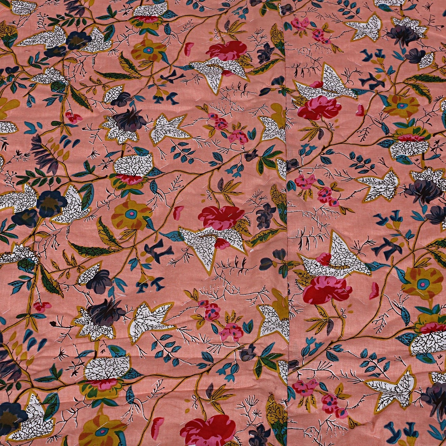 Floral Jaipuri Razai Peach - The Teal Thread