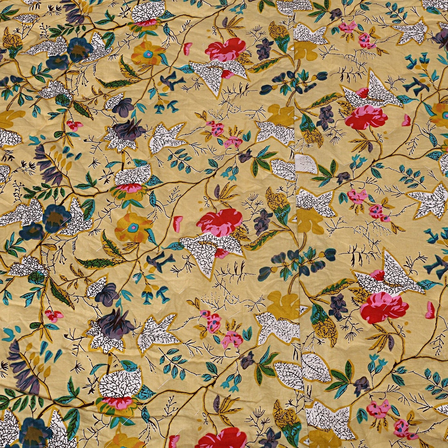 Floral Jaipuri Razai Yellow - The Teal Thread