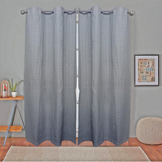 Grey Checkered Thick Cotton Curtain Pair - The Teal Thread