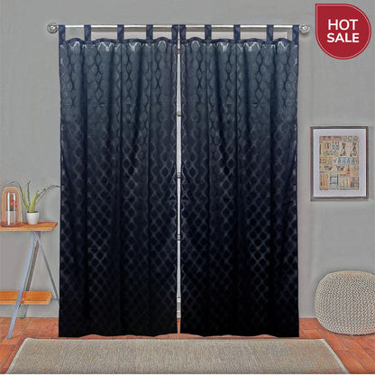 Jaquard Curtain Pair 7ft - Black - The Teal Thread