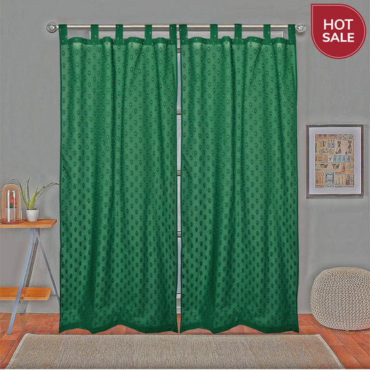 Jaquard Curtain Pair 7ft - Green emboss - The Teal Thread