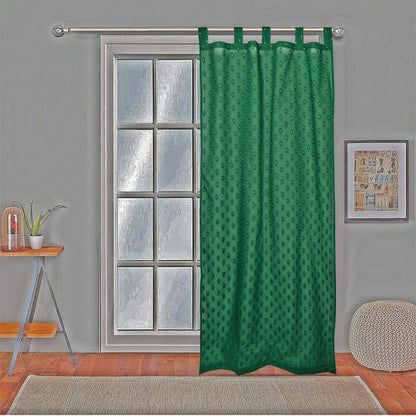 Jaquard Curtain Pair 7ft - Green emboss - The Teal Thread