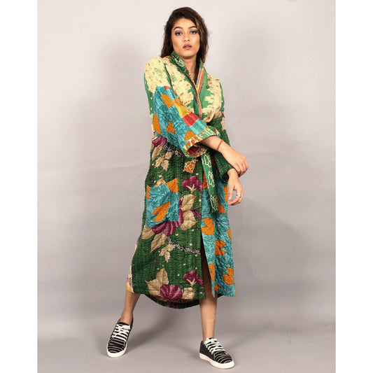 Kantha Stitched Kimono/ Jacket - The Teal Thread