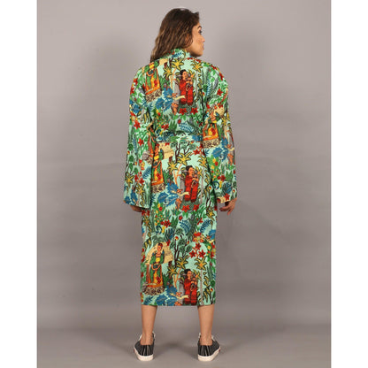 Kimono Bath Robes/ Night Suit Frida Kahlo Green - The Teal Thread