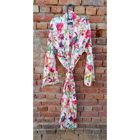 Kimono Bath Robes/ Night Suit white Paradise - The Teal Thread