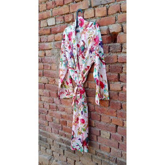 Kimono Bath Robes/ Night Suit white Paradise - The Teal Thread