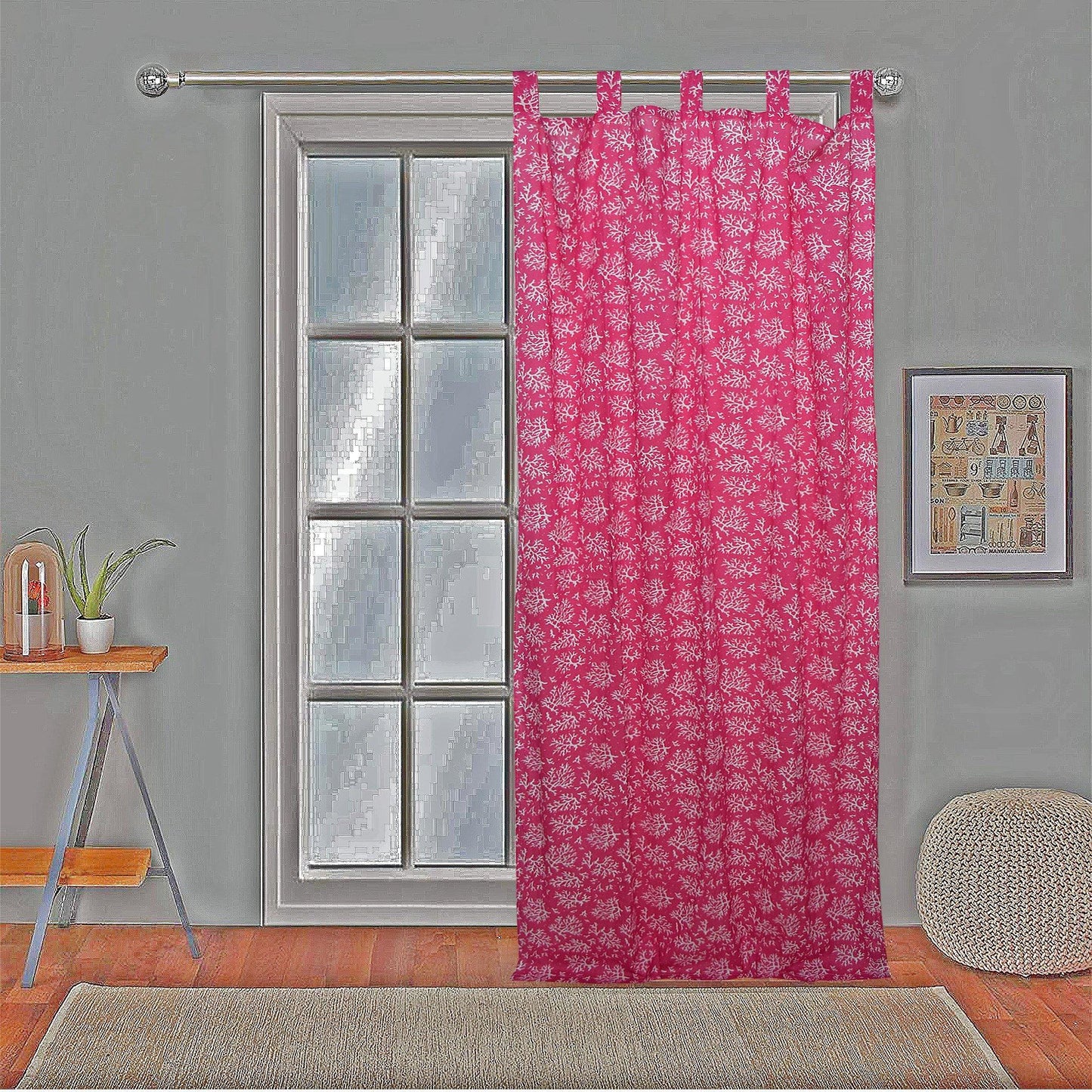 Pink Leaves Curtain Pair 7feet - The Teal Thread