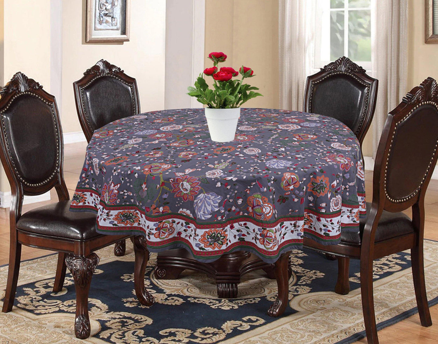 Poplin Round Center Table/Dining Table Cover 72 inches Diameter -Grey - The Teal Thread