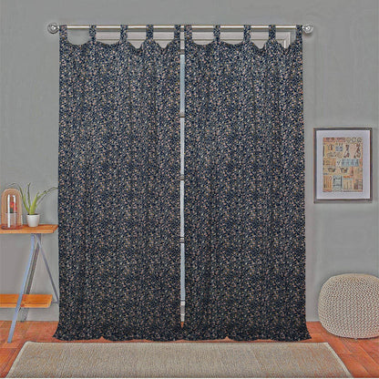 Rayon Floral Curtain Pair 7ft - Blue - The Teal Thread