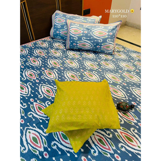 Set of Super King Size Bedsheet-and Cushion Covers-ekat blue - The Teal Thread