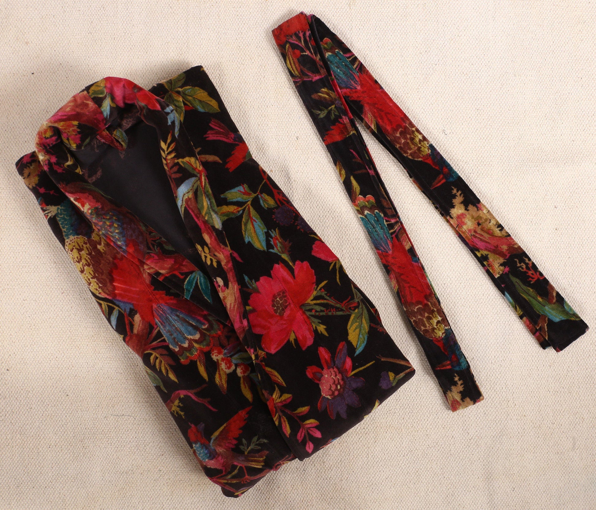 Short Velvet Kimono/ Jacket-Birds of Paradise Black - The Teal Thread