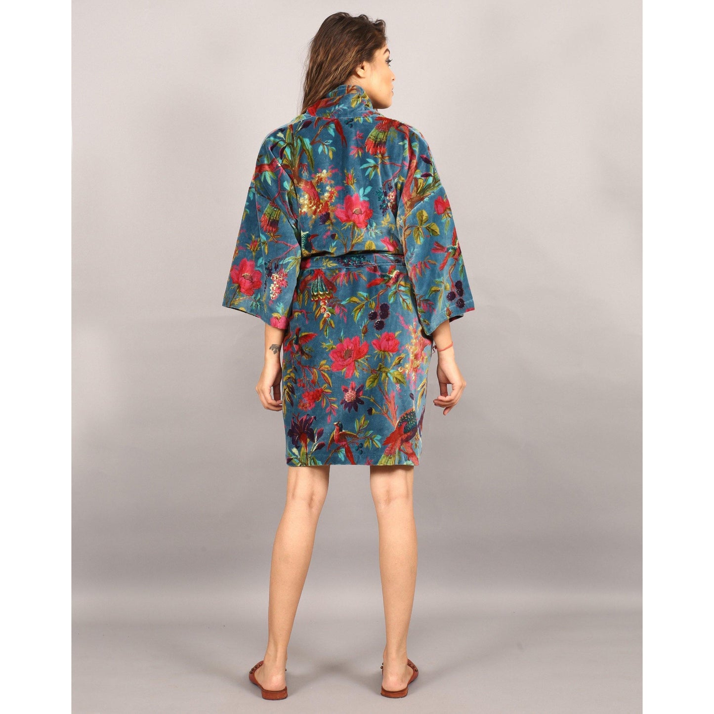 Short Velvet Kimono/ Jacket-Birds of Paradise Blue - The Teal Thread
