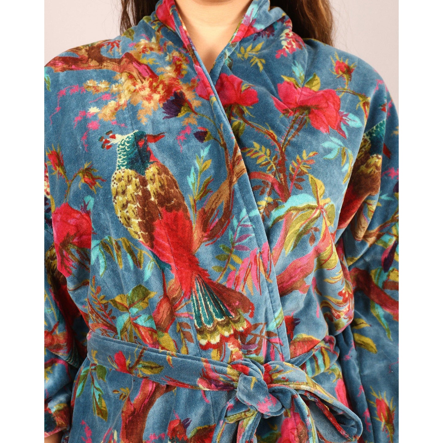 Short Velvet Kimono/ Jacket-Birds of Paradise Blue - The Teal Thread