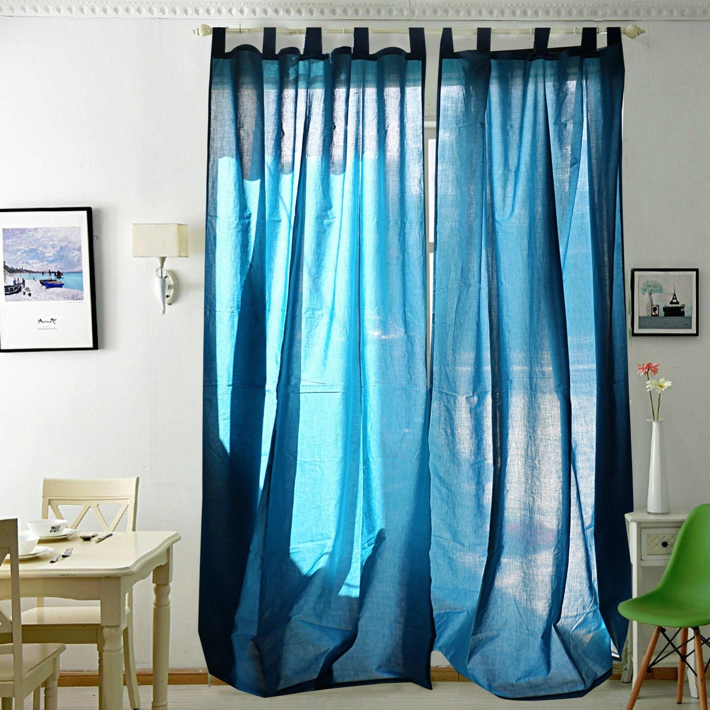Solid blue Voile Curtain Pair - The Teal Thread