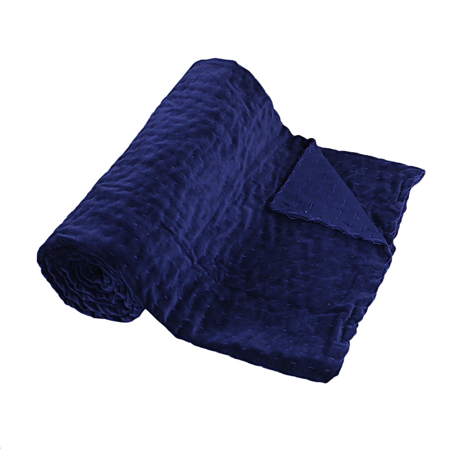 Solid Velvet Kantha Quilted Razai- Royal Blue - The Teal Thread