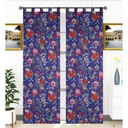 Tree of Life Voile Curtain Pair Royal Blue - The Teal Thread