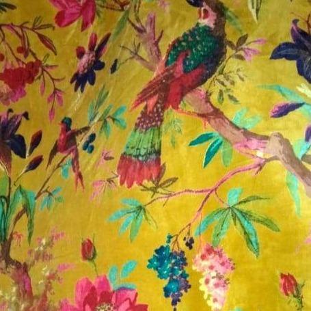 Velvet fabric for upholstery Paradise Print- Mustard - The Teal Thread