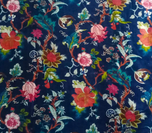 Velvet fabric for upholstery- tree of life blue - The Teal Thread