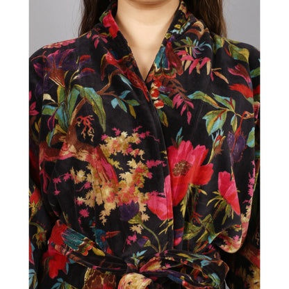 Velvet Kimono/ Jacket-Birds of Paradise-Black - The Teal Thread
