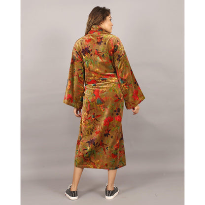 Velvet Kimono/ Jacket-Birds of Paradise-Green - The Teal Thread