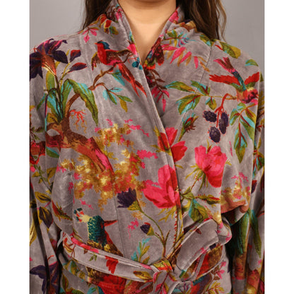 Velvet Kimono/ Jacket-Birds of Paradise-Grey - The Teal Thread
