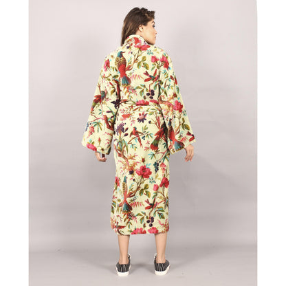 Velvet Kimono/ Jacket-Birds of Paradise-Light Green - The Teal Thread