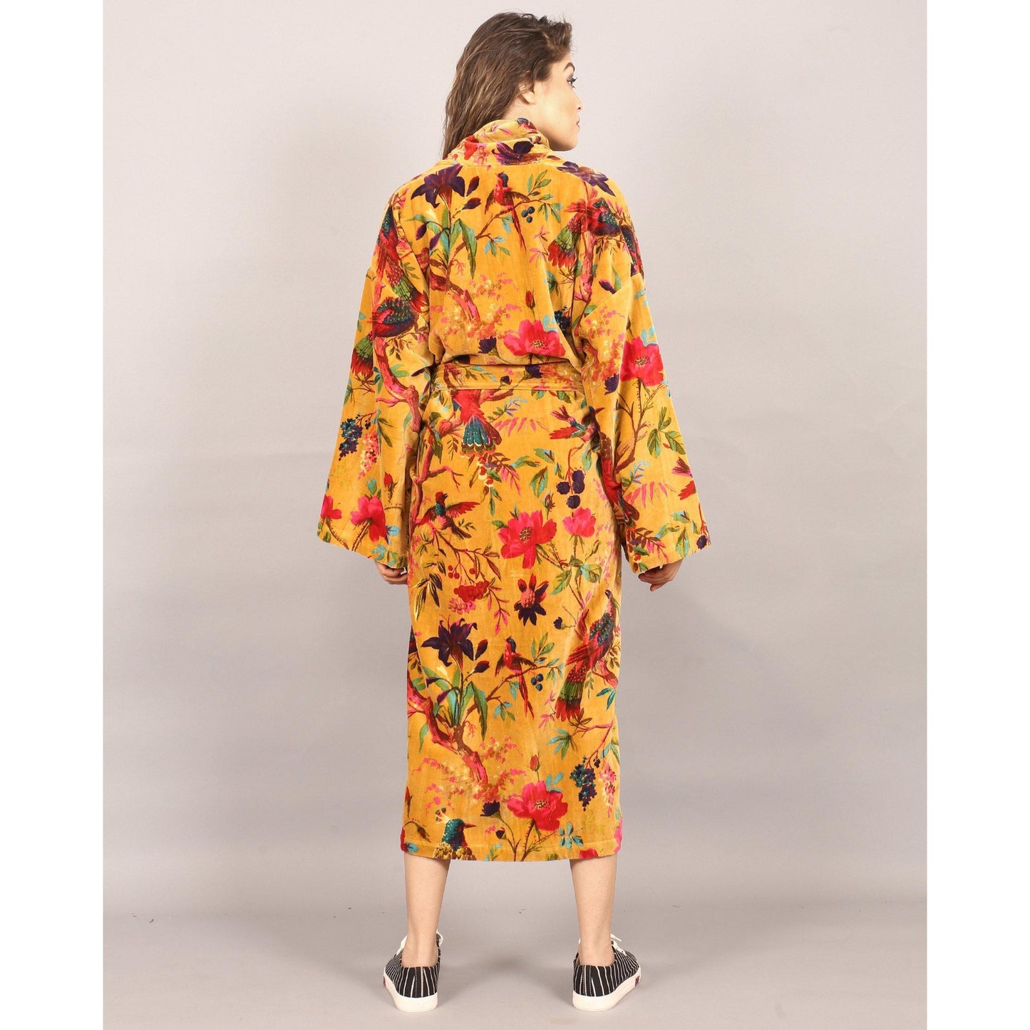 Velvet Kimono/ Jacket-Birds of Paradise-Mustard - The Teal Thread
