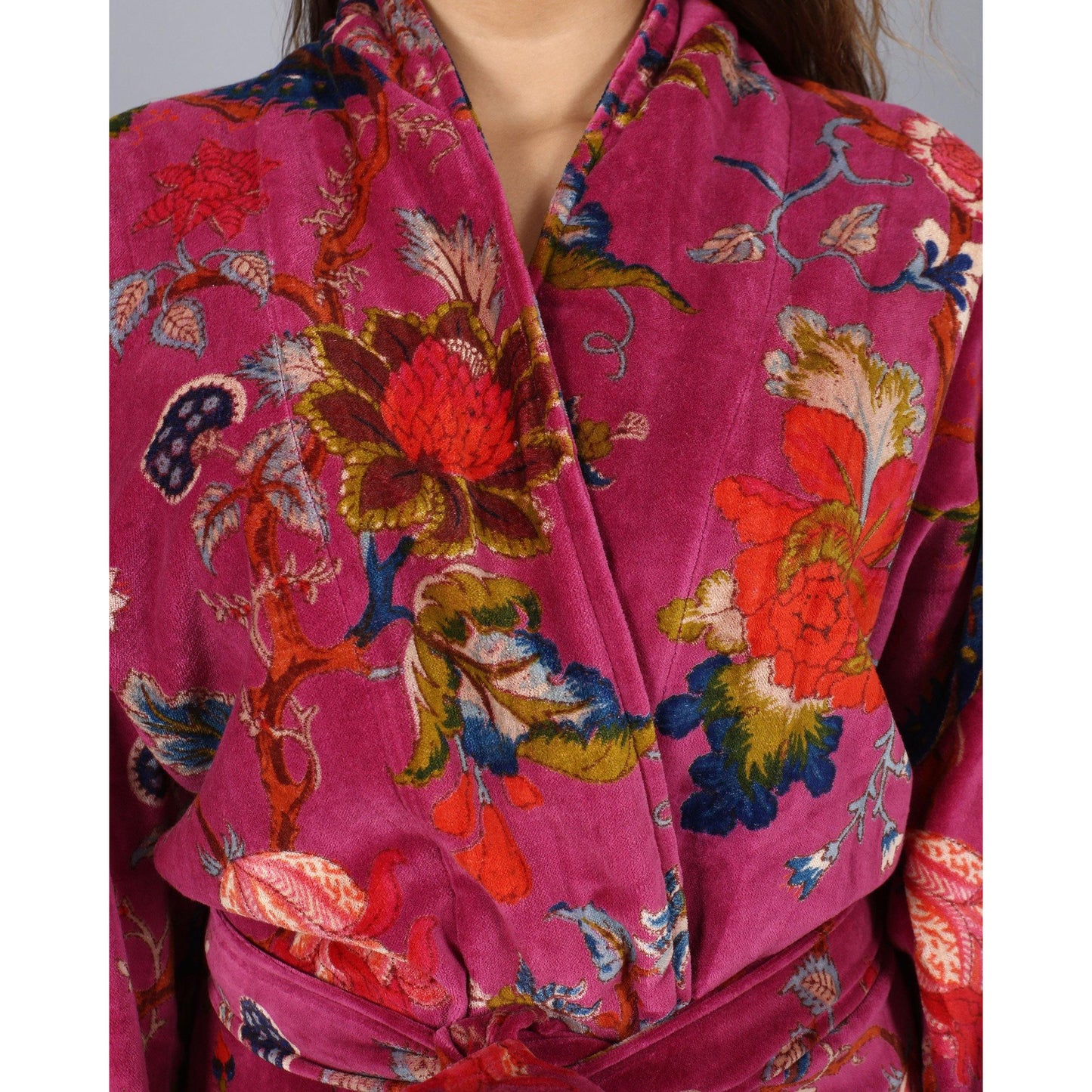 Velvet Kimono/ Jacket-Tree of life Magenta - The Teal Thread