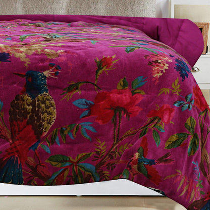 Birds of Paradise Cotton Velvet Quilt Magenta - Main Image