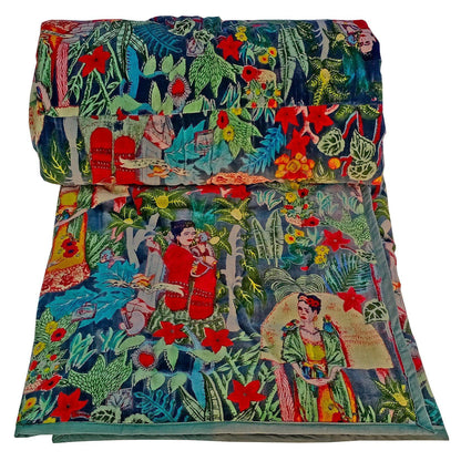 Frida Kahlo Cotton Velvet Quilt - Green - The Teal Thread