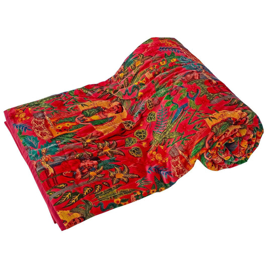 Frida Kahlo Cotton Velvet Quilt - Red Orange - The Teal Thread